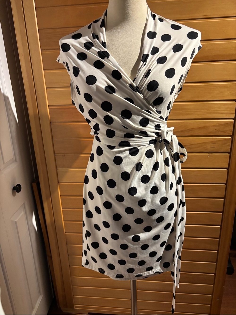 Supercute Black & White Polka Dot Wrap Midi Dress
